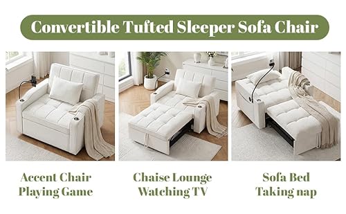 ERYE 3-in-1 Convertible Sleeper Sofa Bed with Pull Out Sleeper Couch Bed & Reclining Backrest, Modern Single Lounge Chair Convertible Tufted Sofabed for Home Apartment