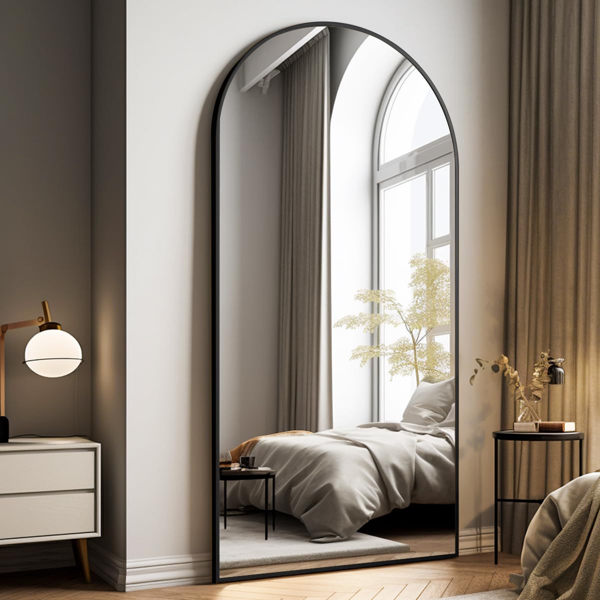 Easly Oversized Full-Body Mirror, 76" x 34" Arched Full-Length Mirror, Black Metal Frame, Floor Mirror for Bedroom, Living/Dressing Room, Gym - Stand/Wall Mounted/Leaning Mirror Easly