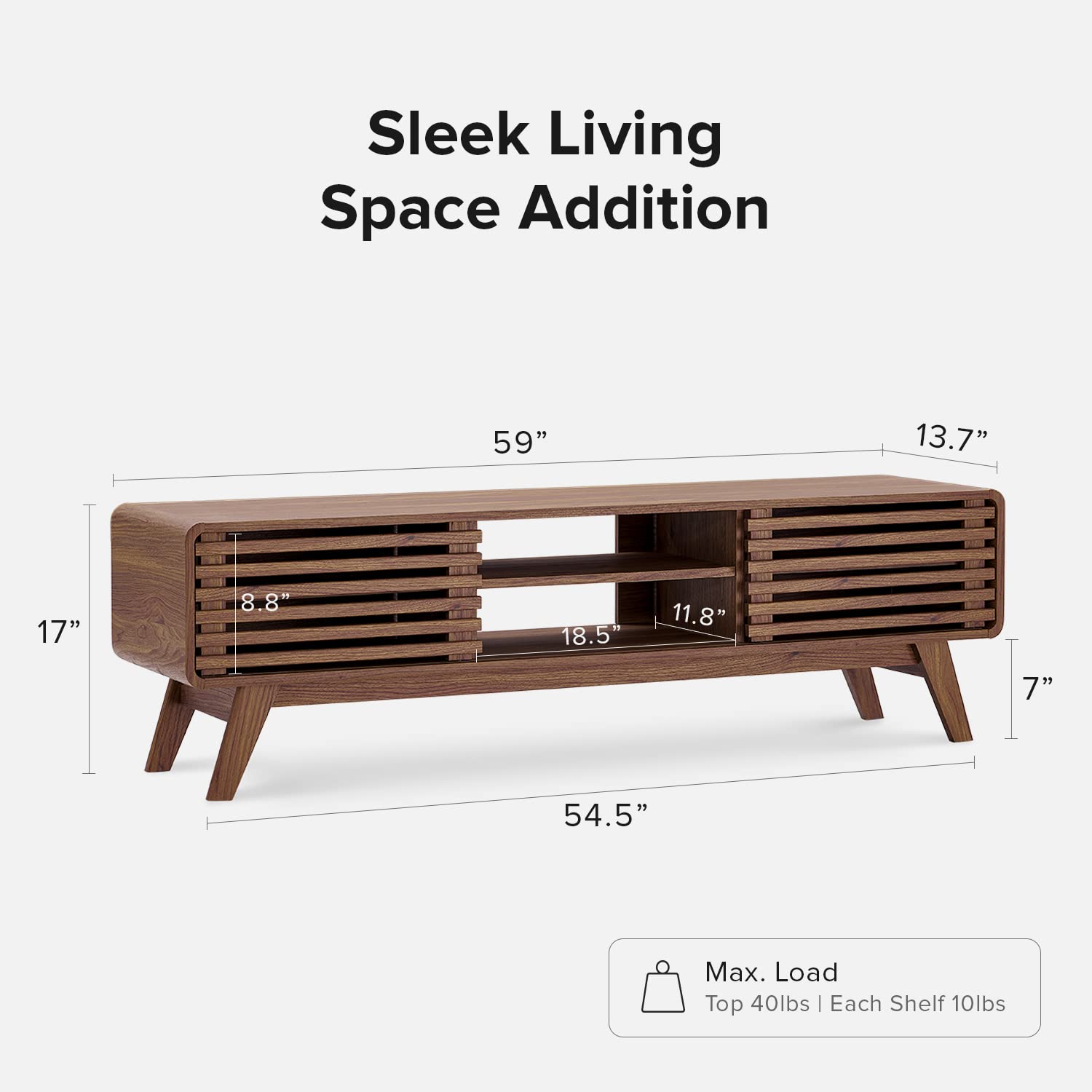 mopio Ensley TV Stand, Mid Century Modern TV Stand for 55/60/65 inch TV, Farmhouse TV Stand, Entertainment Center with Storage, TV and Media Consol for Living Room (Walnut, 59") - WoodArtSupply