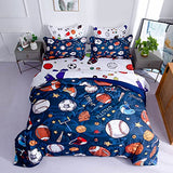 Wajade Sports Comforter Set - 7 Piece Queen Bedding with 3D Soccer, Basketball, Baseball, Football Design for Kids Wajade