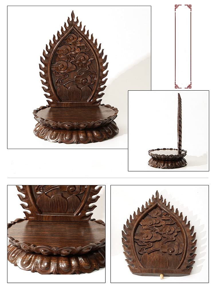 GOLDY&WENDY Ebony Oval Lotus Backlit Base Solid Wood Carved Guanyin Buddha Statue Decor Base Antique Art Craft Display Stand GOLDY&WENDY