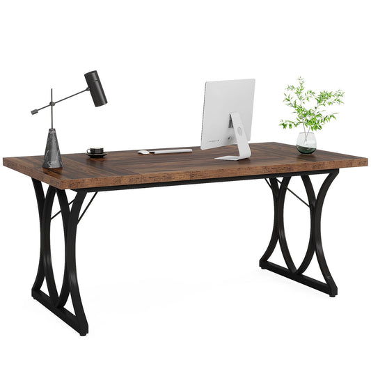 LITTLE TREE 63 “ Dx31“W x 30“ H Executive Desk, Farmhouse Large Computer Home Office Desk, Small Conference Room Table for 4-6 Person - WoodArtSupply