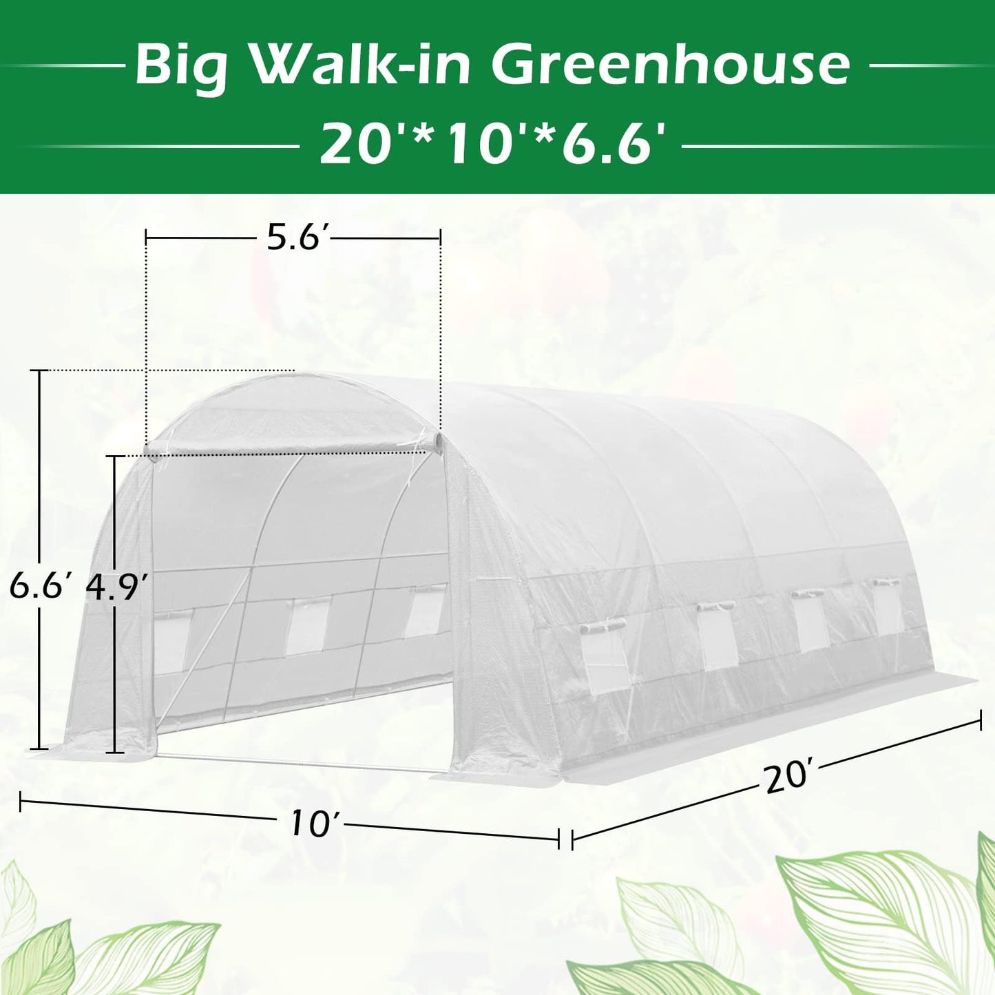 YOLENY 20' x 10' x 7' Heavy Duty Greenhouse for Outdoors,Tunnel Greenhouse with A Large Zipped Roll Up Door and 8 Roll Up Windows, White - WoodArtSupply