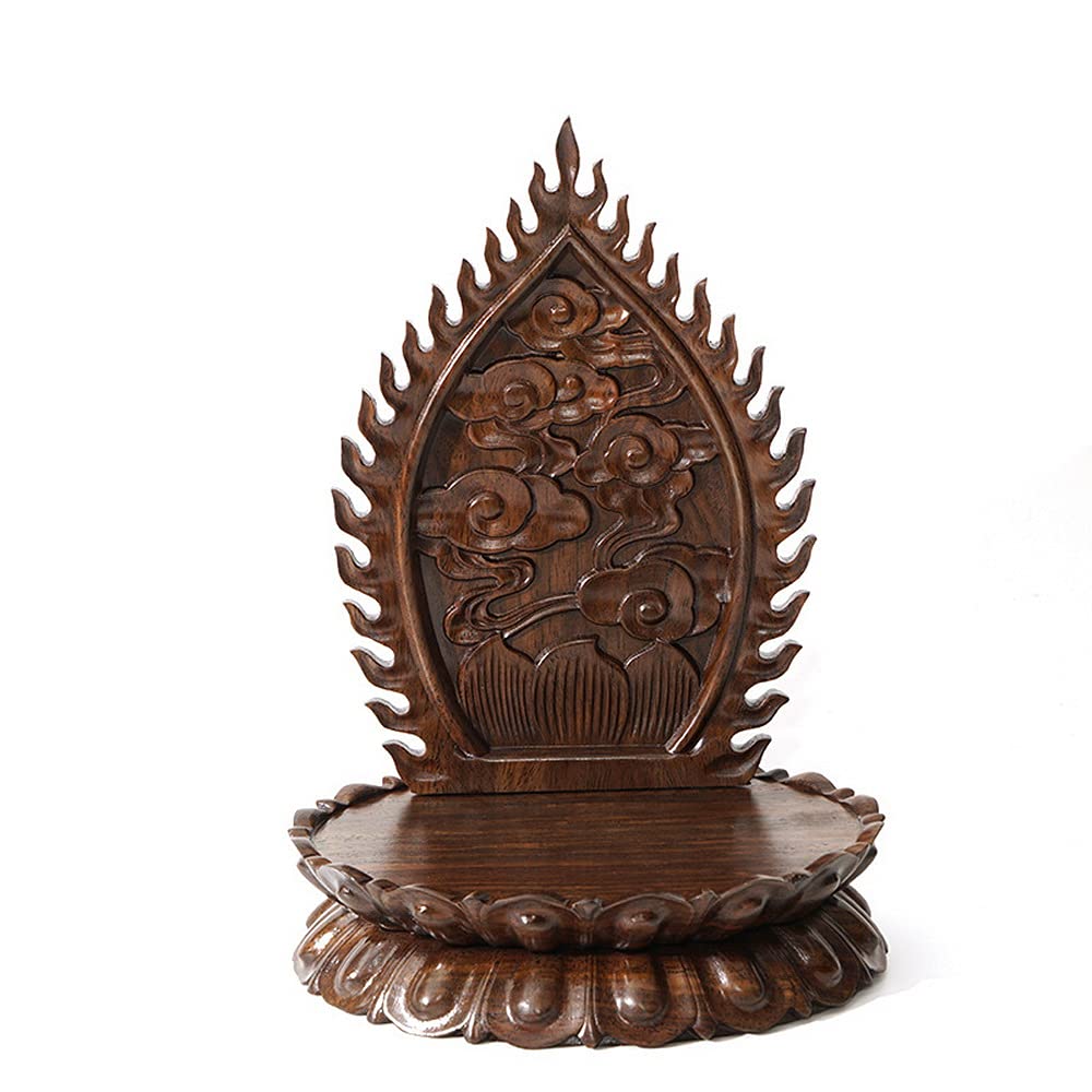 GOLDY&WENDY Ebony Oval Lotus Backlit Base Solid Wood Carved Guanyin Buddha Statue Decor Base Antique Art Craft Display Stand GOLDY&WENDY