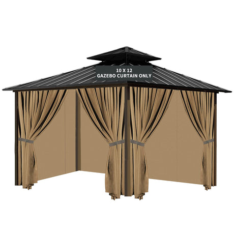 Gazebo Universal Replacement Privacy Curtain, 10'X12' Gazebo Curtains Outdoor Waterproof, 4-Panels Sidewall Curtains with Zipper for Patio, Garden and Backyard (Only Curtains, 10'X12', Brown) Tngan