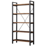 WH-AOERPUMY 5 Tier Bookcase, Solid Wood Bookshelf Rustic Vintage Industrial Etagere Bookcase, Metal and Wood Free Vintage Bookshelf, Retro Brown (Real Wood) (5-Tiers) WH-AOERPUMY