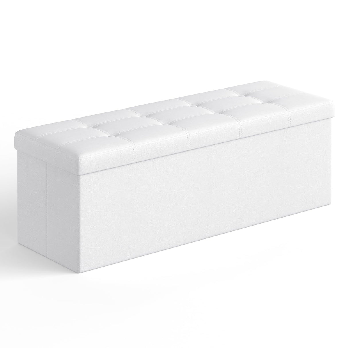 SONGMICS MAZIE Collection - 43 Inches Folding Storage Ottoman Bench, Ottoman with Storage, Foot Rest Stool, Load 660 lb, for Living Room, Synthetic Leather, White ULSF702 SONGMICS