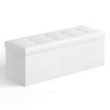SONGMICS MAZIE Collection - 43 Inches Folding Storage Ottoman Bench, Ottoman with Storage, Foot Rest Stool, Load 660 lb, for Living Room, Synthetic Leather, White ULSF702 SONGMICS