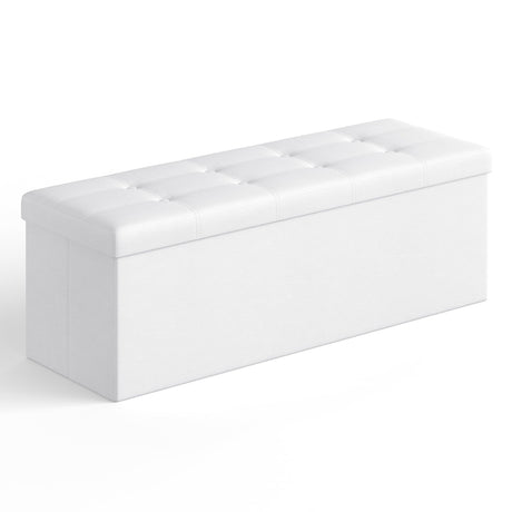 SONGMICS MAZIE Collection - 43 Inches Folding Storage Ottoman Bench, Ottoman with Storage, Foot Rest Stool, Load 660 lb, for Living Room, Synthetic Leather, White ULSF702 SONGMICS