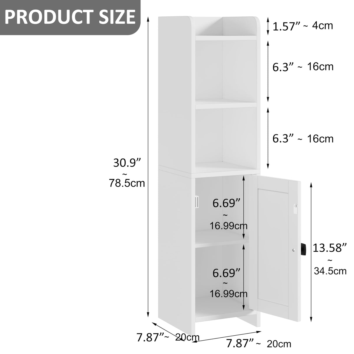 Lomojo Small Bathroom Storage Cabinet Corner, Floor Cabinet with Adjustable Shelves, Freestanding Narrow Bathroom Toilet Paper Organizers for Small Spaces (White) Lomojo