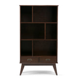 SIMPLIHOME Draper Bookcase - 64 inch Tall Solid Hardwood Wide Storage Bookshelf in Medium Auburn Brown, Mid-Century Modern Storage for Living Room or Office with Adjustable Shelves and Tapered Legs SIMPLIHOME