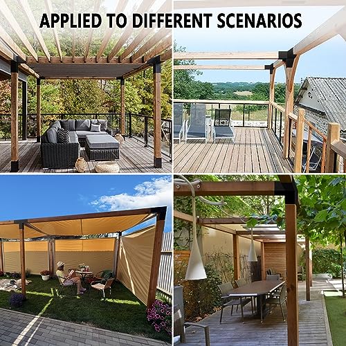 DEVALLEY 4-Way Right Corner Pergola Brackets Kit,Woodwork Brackets with Post Anchors for 4" x 4"(Actual:3.5"x3.5") Wood Beams for Patio Pergolas,Gazebos,Log Cabin W/Hardware (4 Pack)… DEVALLEY