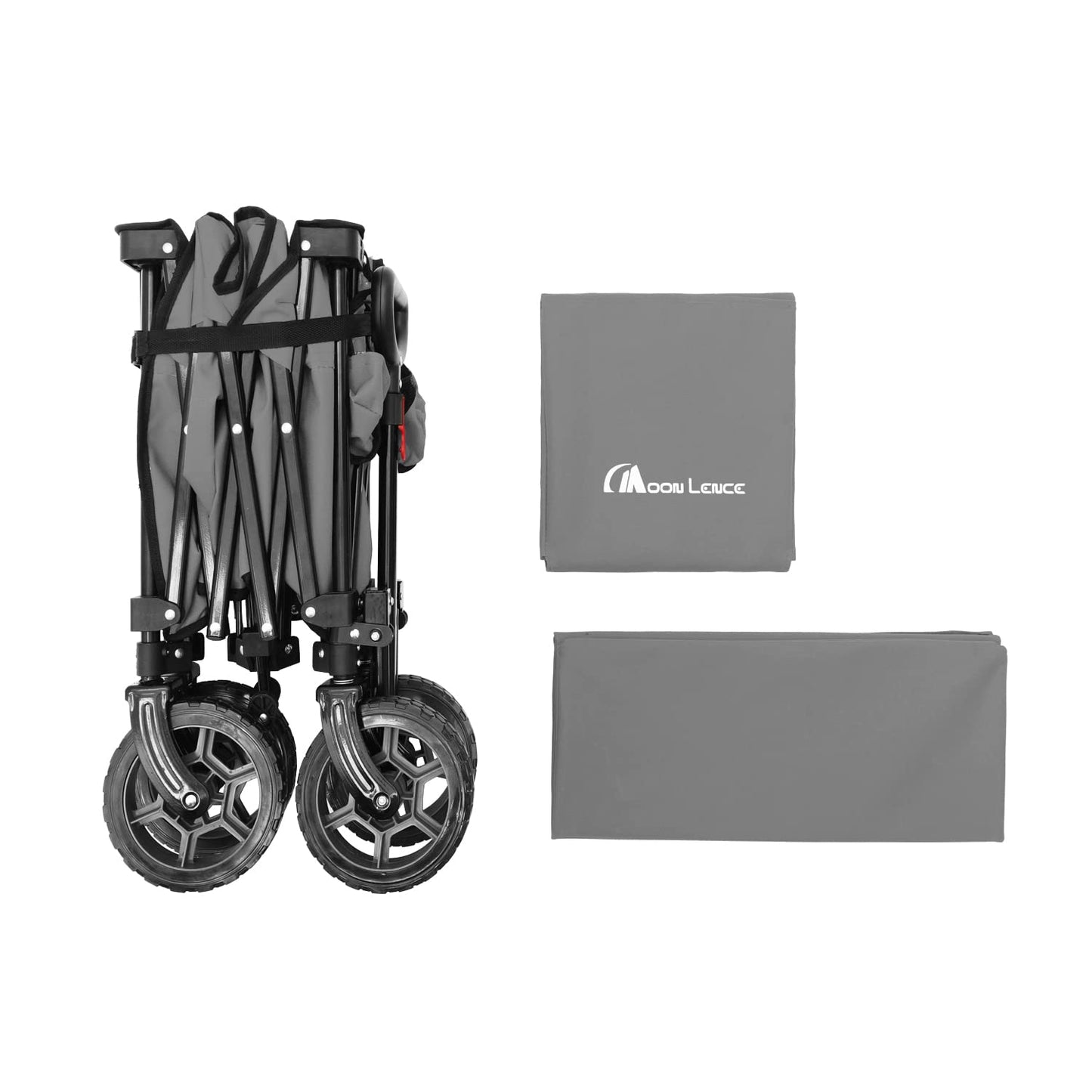 Moon Lence Collapsible Folding Wagon Cart Heavy Duty Folding Garden Portable Hand Cart with All-Terrain Beach Wheels, Adjustable Handle & Drink Holders (Grey)