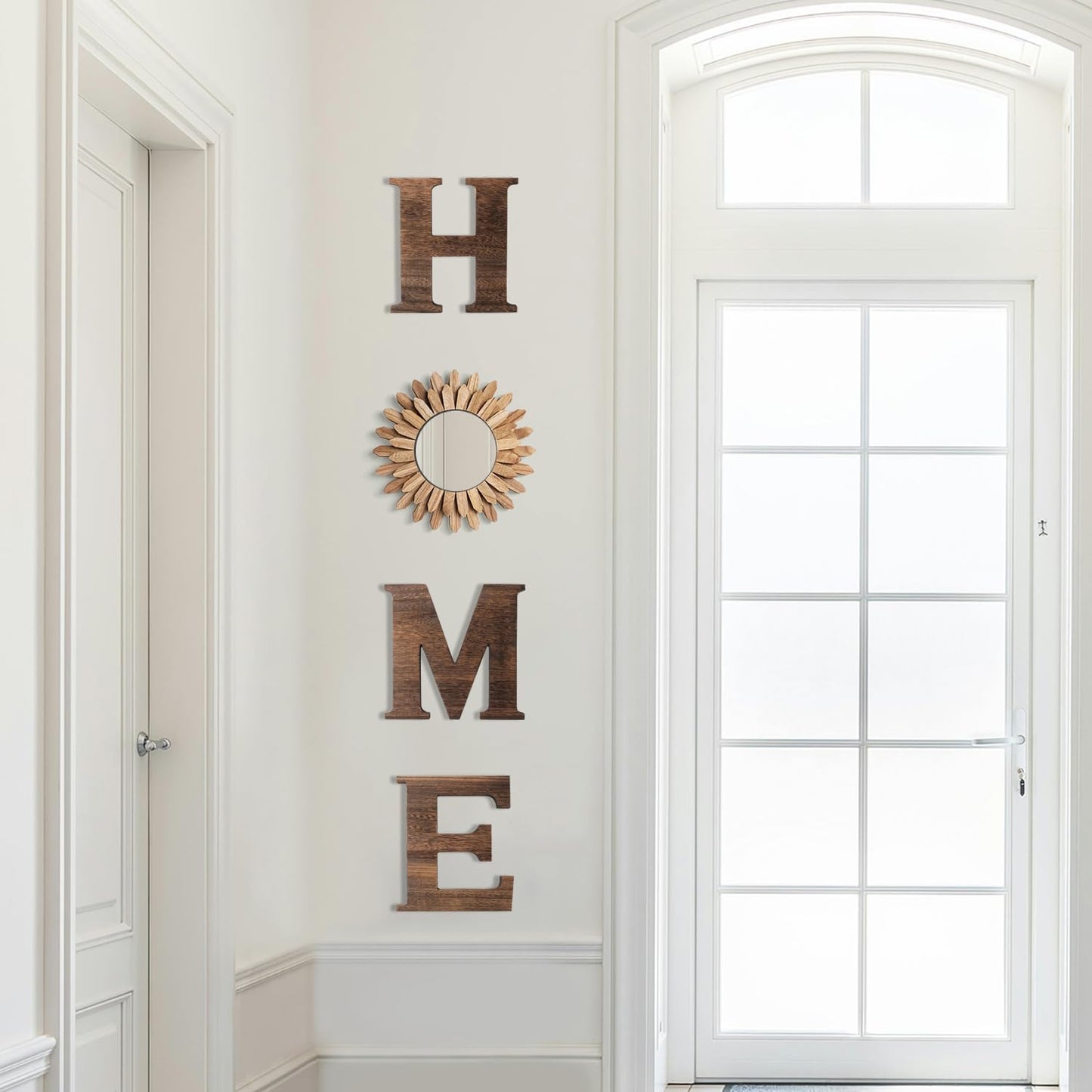 CHIF HAUTH Wood Home Sign with Sunflower Shaped Wood Mirror for O, Thick Home Letters for Wall Art, Rustic Home Decor, Home Wall Decor Hanging Farmhouse Wall, Living Room, Kitchen, Entryway