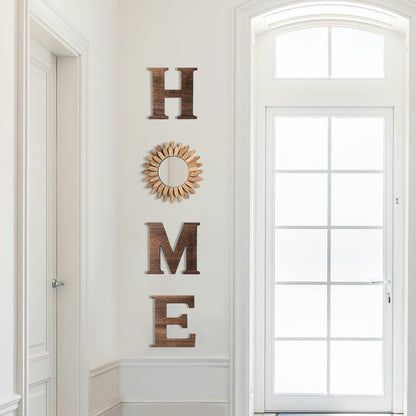 CHIF HAUTH Wood Home Sign with Sunflower Shaped Wood Mirror for O, Thick Home Letters for Wall Art, Rustic Home Decor, Home Wall Decor Hanging Farmhouse Wall, Living Room, Kitchen, Entryway