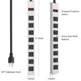 JUNNUJ Metal 8 Outlet Power Strip, Mountable Heavy Duty Power Strip, 1200J Surge Protector Wall Mount Screws Outlet with Switch, Gaming Desk Strips Wide Spaced 15A 125V 1875W, 6 FT 14AWG Power Cord JUNNUJ