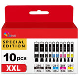 10 Pack 280 281 XXL 280XL 281XL Ink Cartridge to TR8620a TR8600 TR8620 Printer Ink Replacement for Canon 280 281 XL 280xxl 281xxl for TR8520 TR7520 TS702a TS9520 TS9521C TS6120 TS6220 TS9120 TS6320 Ubinki