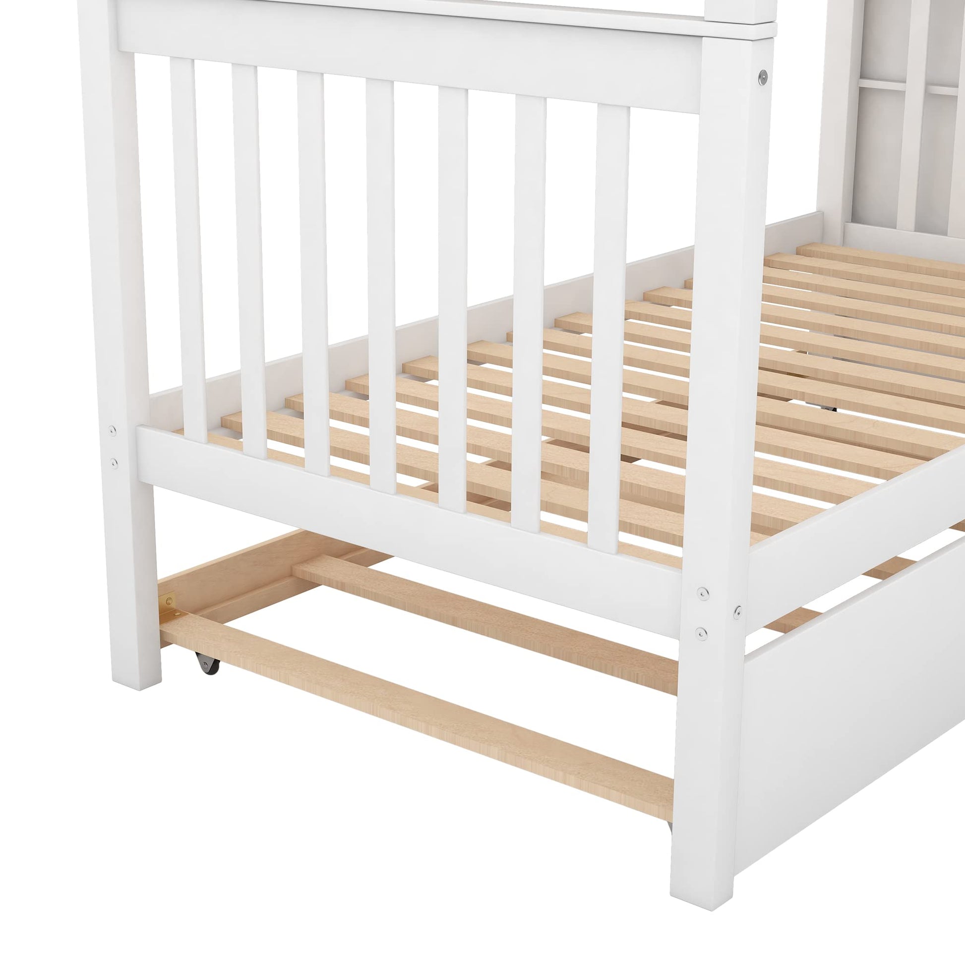 Elegant Twin Over Twin Bunk Bed with Stairs & Trundle - Harper & Bright Designs, White Solid Wood Frame - WoodArtSupply