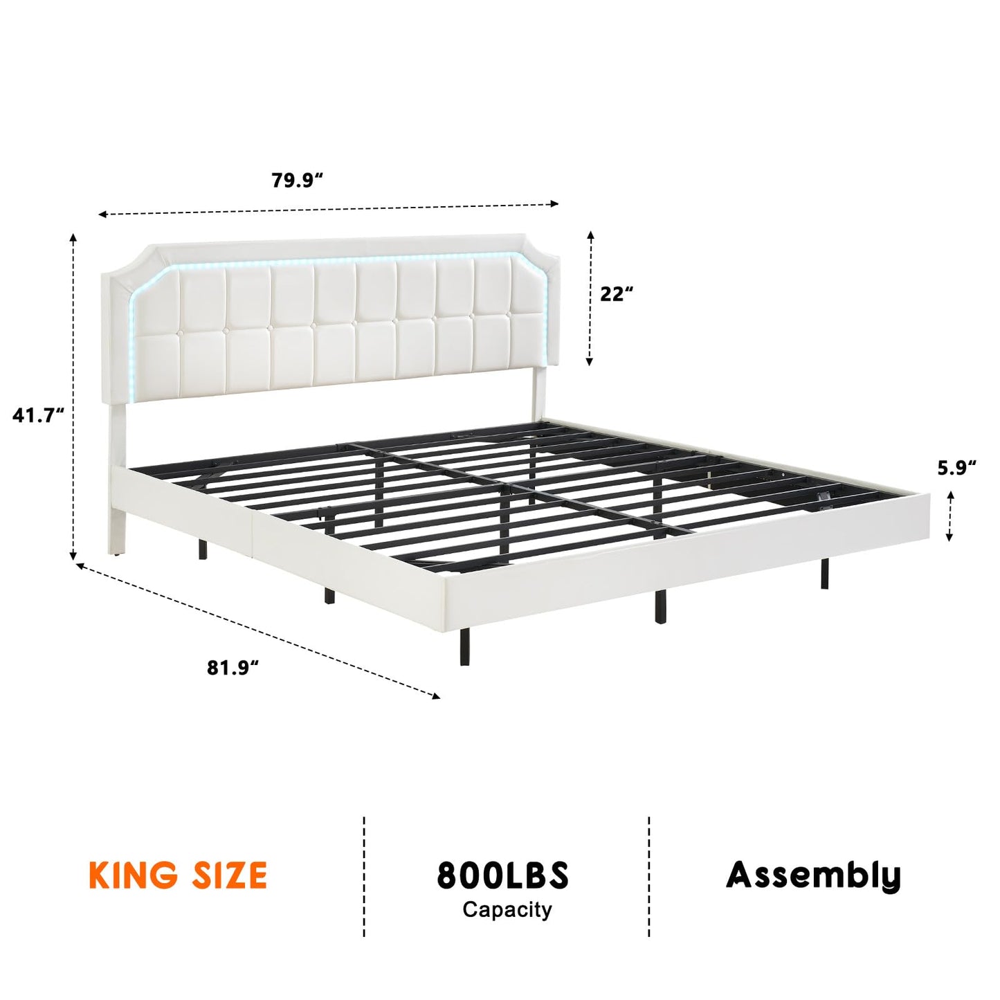 IDEALHOUSE King Size Floating Bed Frame with RGB LED Headboard and Adjustable Upholstered Design - WoodArtSupply