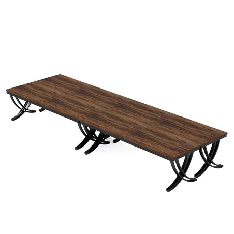 Tribesigns 13FT Conference Table for 12-16 People, 157 inch Long Rectangular Seminar Table with Strong Metal Frame, Business Furniture Boardroom Desk for Office Meeting Conference Room (4PCS, Brown) Tribesigns