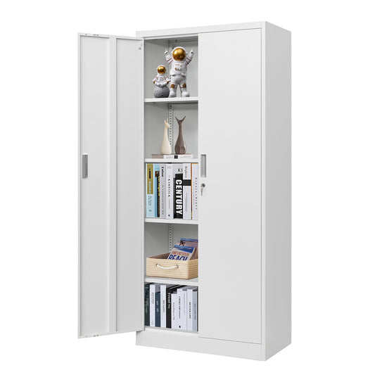 YEEZER Metal Garage Storage Cabinets with Lock 72”Steel Tall Organizer Lockers, Storage Cabinet with 4 Adjustable Shelves for Home,Office,Warehouse,Garage (White)