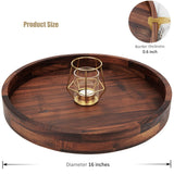 MAGIGO 16 Inches Extra Large Round Black Walnut Wood Ottoman Tray with Handles, Serve Tea, Coffee or Breakfast in Bed, Classic Circular Wooden Decorative Serving Tray MAGIGO