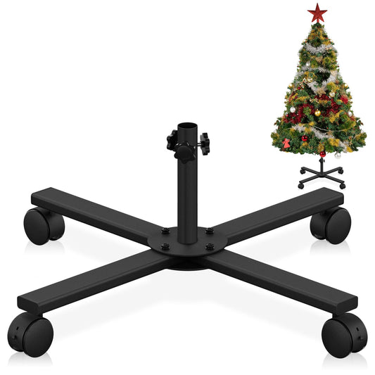 bruwaa Christmas Tree Stand for Artificial Tree, Replacement Xmas Tree Stand Base with Universal Wheel for 3 FT to 7.5FT Artificial Trees, Fits 0.5-0.86 Inch Tree Pole, Black