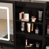 Homsee Vanity Desk Set Makeup Table with Large Sliding Lighted Mirror, Dressing Table with 5 Drawers, Storage Shelves & Cushioned Stool for Bedroom, Black Homsee