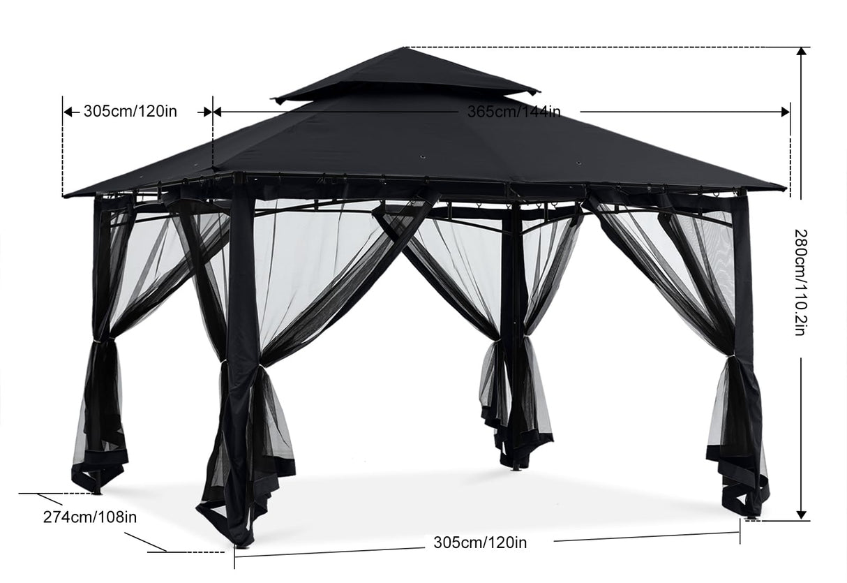 ABCCANOPY Gazebos for Patios 10x12 - Outdoor Steel Frame Gazebo with Mosquito Netting for Lawn Backyard Garden Deck (Black) ABCCANOPY