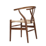 Polynices Wishbone Chair, Weave Solid Wood Mid-Century Modern Y Shaped Backrest Dining Chair (Walnut Set of 2) Polynices