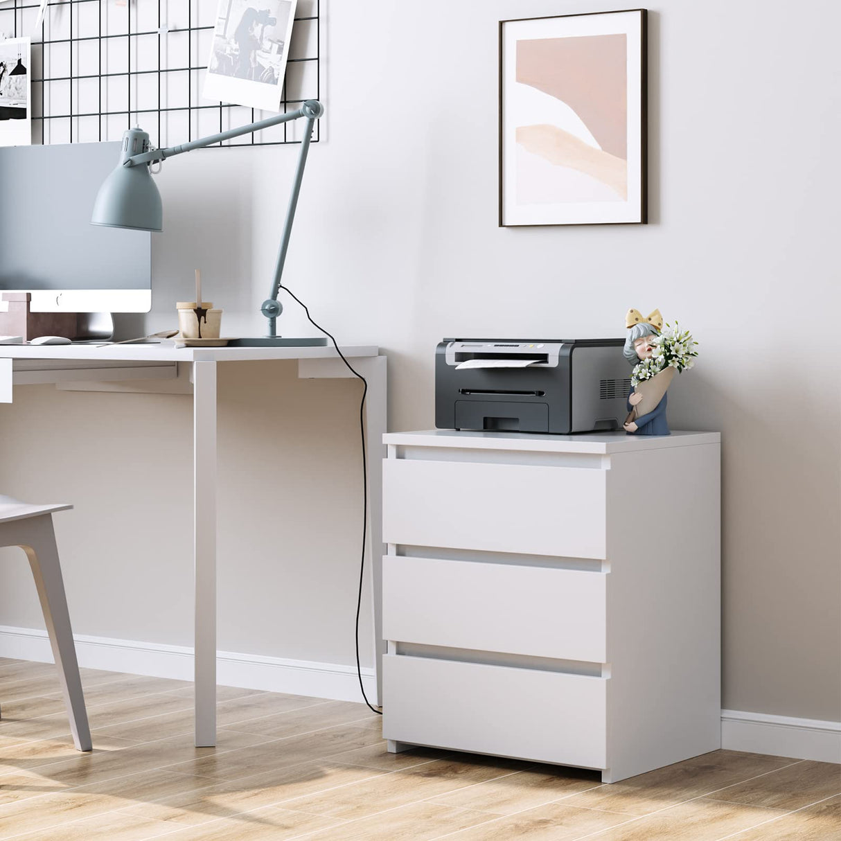 FOTOSOK White Nightstand with 3 Drawers, White Bedside Table Night Stand for Bedroom with Cut-Out Handle, Sofa Side Table 3 Drawer Nightstand for Bedroom, 17.7W*15D*21.7H FOTOSOK