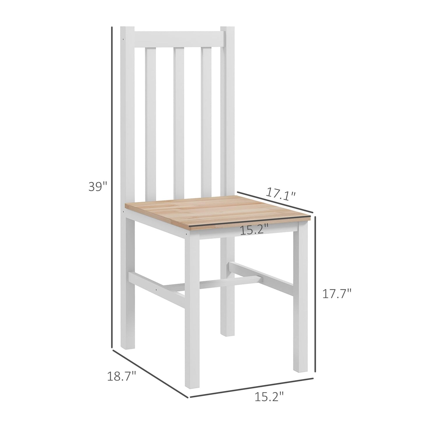 HOMCOM Dining Chairs, Set of 4 Farmhouse Kitchen & Dining Room Chairs with Slat Back, Pine Wood Seating for Living Room and Dining Room, White - WoodArtSupply