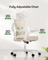 Marsail Ergonomic Office Chair: Office Computer Desk Chair with High Back Mesh and Adjustable Lumbar Support Rolling Work Swivel Task Chairs with Wheel 3D Armrests and Headrest (White) Marsail