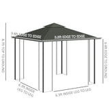Outsunny 10' x 10' Metal Patio Gazebo, Double Roof Outdoor Gazebo Canopy Shelter with Tree Motifs Corner Frame and Netting, for Garden, Lawn, Backyard, and Deck, Gray Outsunny