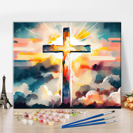 TUMOVO Abstract Paint by Numbers for Adults Cross Sunset with Clouds Easter DIY Adult Paint by Number Kits on Canvas Religion Acrylic Painting by Numbers Oil Painting Art Crafts 16x20 in TUMOVO