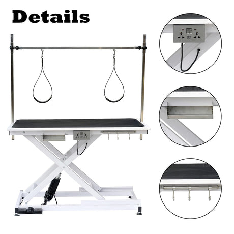 50 inch Professional Electric Dog Grooming Table - Height Adjustable Pet Grooming Table w/Grooming Arm, Anti Slip Tabletop & Powerful Motor, Heavy Duty Dog Grooming Station, White Ufyerutg