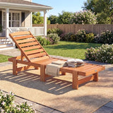 Tangkula Lounge Chair Outdoor, Solid Wood Patio Chaise Lounge with 5-Level Adjustable Backrest, Wooden Slatted Beach Pool Sunbathing Recliner for Outside Backyard, 500 LBS Max Load (1,Natural)