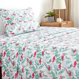 Twin Bed Sheets Set 3PC - Soft Cooling 1800 Thread Count Microfiber Flamingo Plants Boho Printed Sheet, 8 - 17 Inch Deep Pocket Hypoallergenic, Wrinkle Free, Machine Washable Patterned Single Bedding KACEMOO