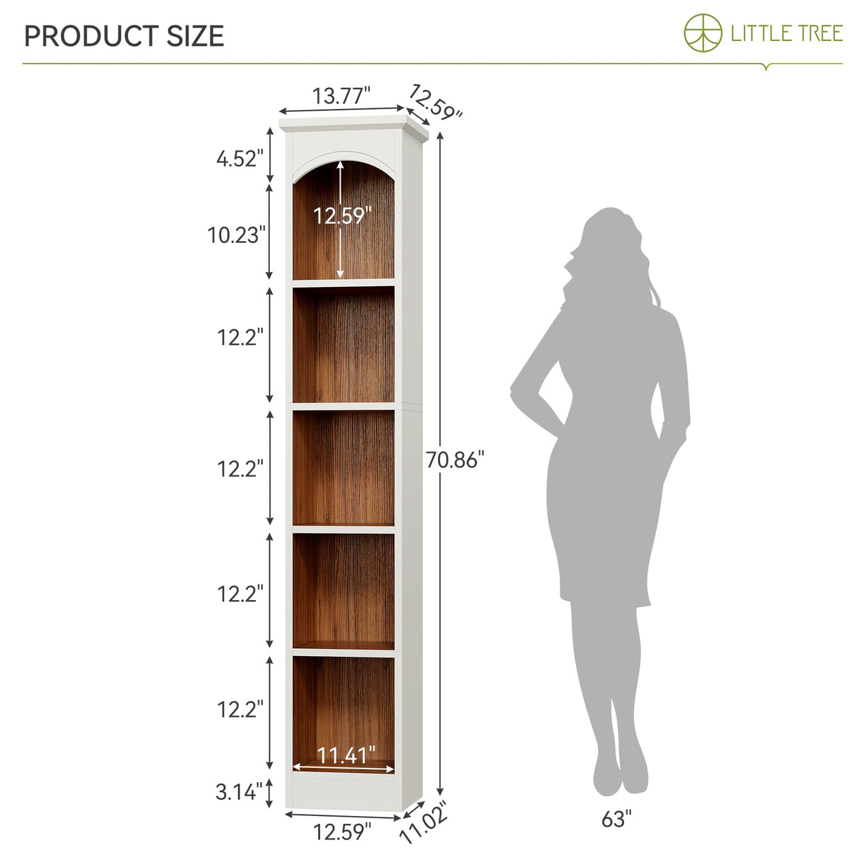 LITTLE TREE 70.9" Tall Bookcase, 5-Tier Open Bookcase with Cubes, Wood Bookshelf with Storage Space, Freestanding Narrow Bookcase for Home Office, White, 1 Pack LITTLE TREE