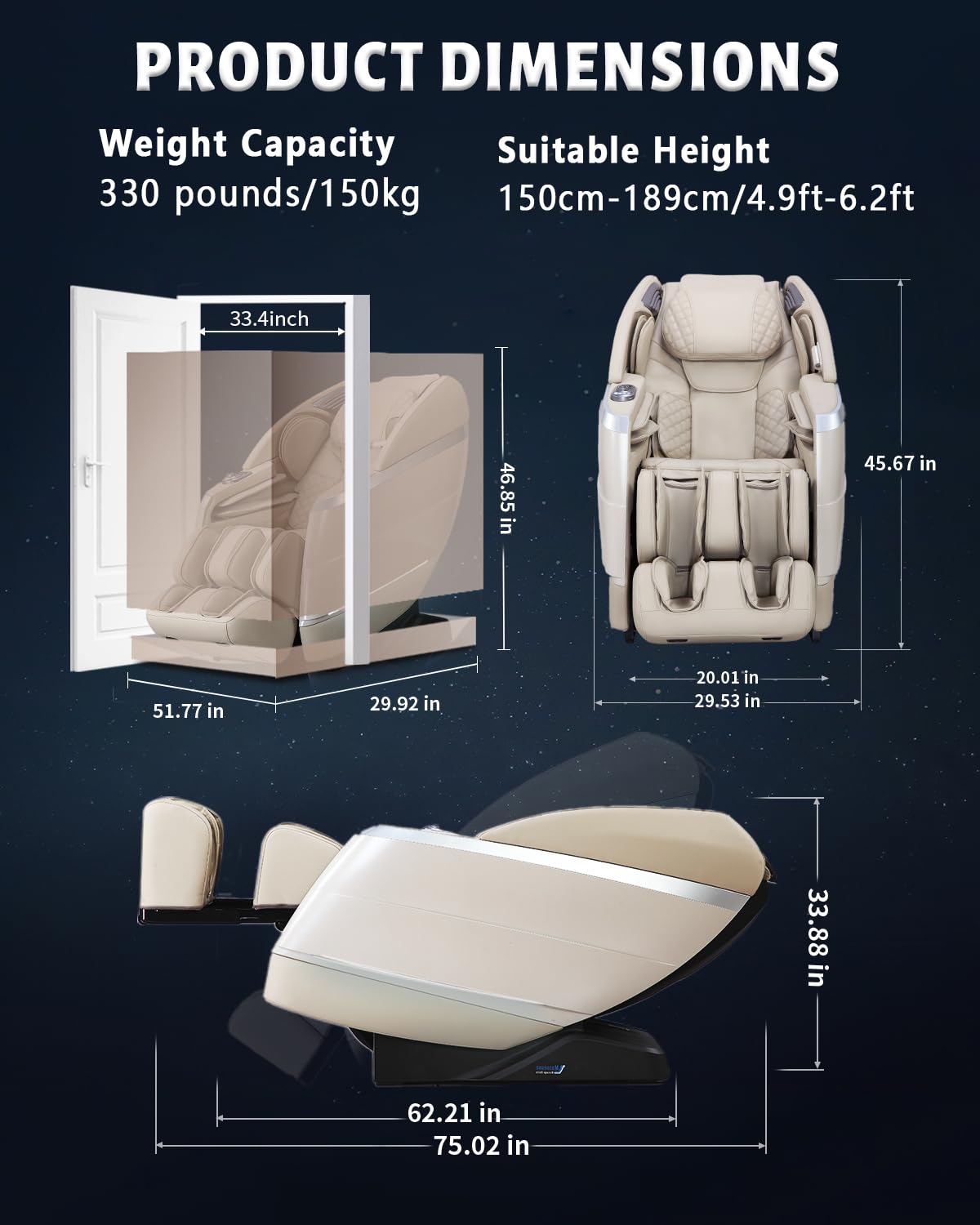 RelaxRelife 4D Full Body Massage Chair with Flexible 166° Track, Reading Light, 18 Massage Modes, 11 Techniques, 36 Airbags, Zero Gravity Recliner with Yoga Stretch and Foot Massage Beige RelaxRelife