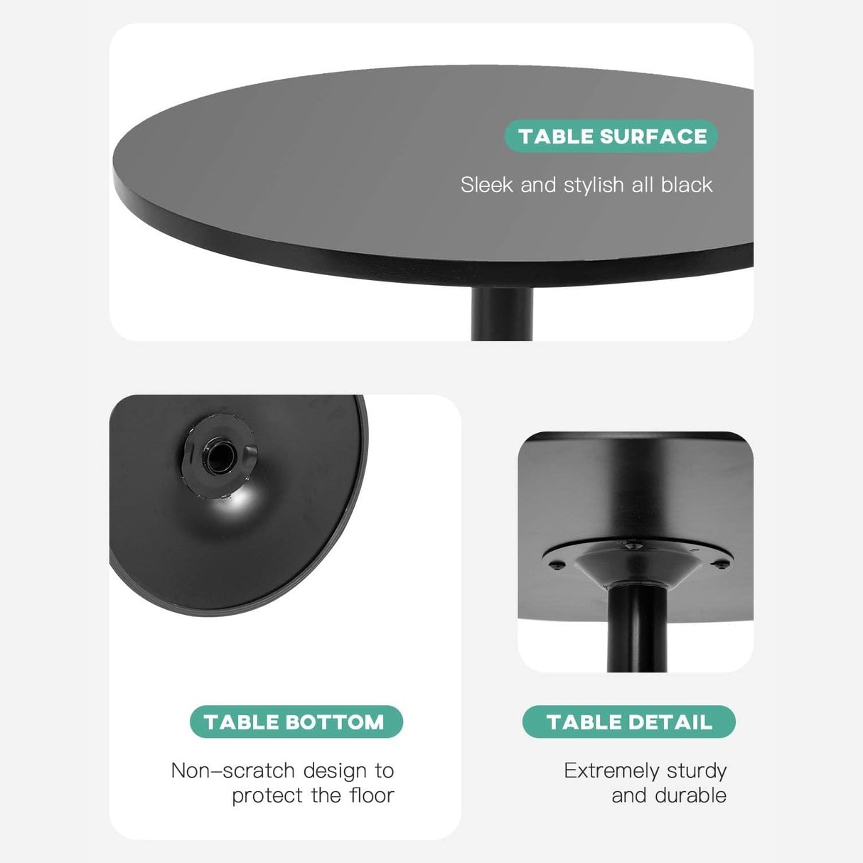 FDW Modern 40" Round Bar Table - Stylish Black Hydraulic Kitchen & Dining Table FDW