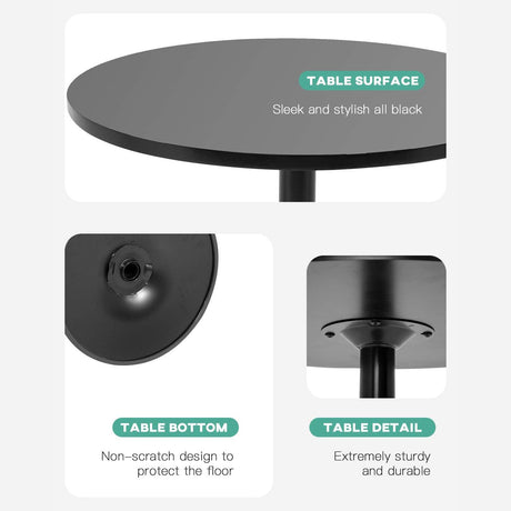 FDW Modern 40" Round Bar Table - Stylish Black Hydraulic Kitchen & Dining Table FDW