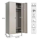 YEEZER Metal Armoire Wardrobe Closet Cabinet for Hanging Clothes with Lock Doors, -74" Steel Lockable Wardrobe Storage Locker Clothes Organizer for Bedroom, Laundry Room (Gray) YEEZER