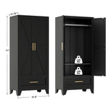 QINPTWUT 71" Large Capacity Metal Wardrobe with 1 Drawer and Adjustable Shelf - Heavy Duty Steel Storage Cabinet for Bedroom, Office,Laundry Room,Bedroom and More (Black, 71" - 1 Drawer) QINPTWUT