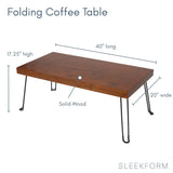 Sleekform Folding Wooden Coffee Table - Collapsible 20x40 Light Wood Mini Desk - Lightweight Foldable Coffee Tables for Small Spaces - Fold Up Hairpin Legs - Walnut Wood Finish Sleekform