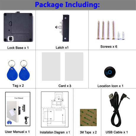 Homello RFID Lock Electronic Cabinet Lock with USB Cable - Hidden DIY Lock for Wooden Cabinet Drawer Locker Cupboard Gun Box with 5 Key Cards/Fobs Homello