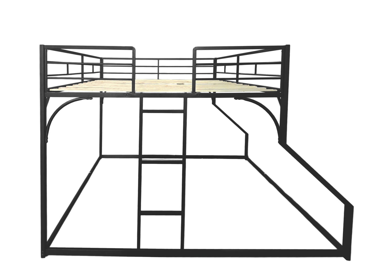 PVWIIK Queen Over King Bunk Bed with Guardrails for Girls, Boys,Metal Bed Frame w/Ladder for Adult Teenagers Kids Bedroom,Reinforcement Design and Space Saving Design, No Box Spring Needed,Black PVWIIK