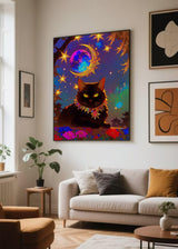 Black Cat 5D Diamond Painting Kit for Adults - Celestial Night Scene Kitten Full Drill DIY Round Gem Art Diamond Art Kits Painting Crafts Ideal for Beginners and Home Wall Decor 12X16inch PUSHPIN PAINTING