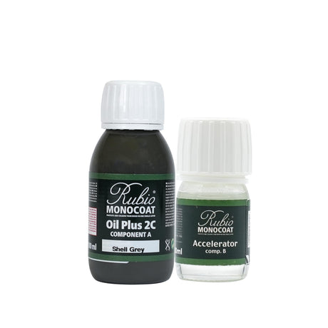 Rubio Monocoat Wood Stain & Finish 65 ft² - Shell Grey | Oil Plus 2C | Quick-Dry, Eco-Friendly Linseed Wood Oil for Indoor Use, Includes Accelerator (Part B) | Protector | 130 ml Rubio Monocoat