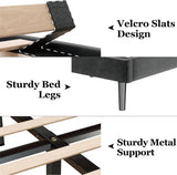 Sismplly King Size Bed Frame with Velvet Upholstered Headboard, Platform Bed with Strong Wood Slats, Mattress Foundation, Box Spring Optional, Easy Assembly, Black Sismplly
